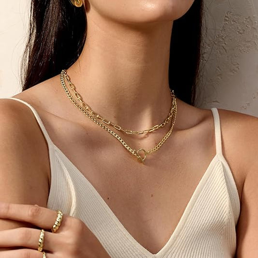 Aurélia™ 14K Gold-Plated Layered Chain Necklace for Women